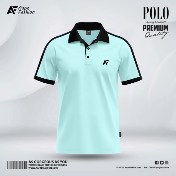 Cadet Blue Color Polo T-Shirt Front View Size -M