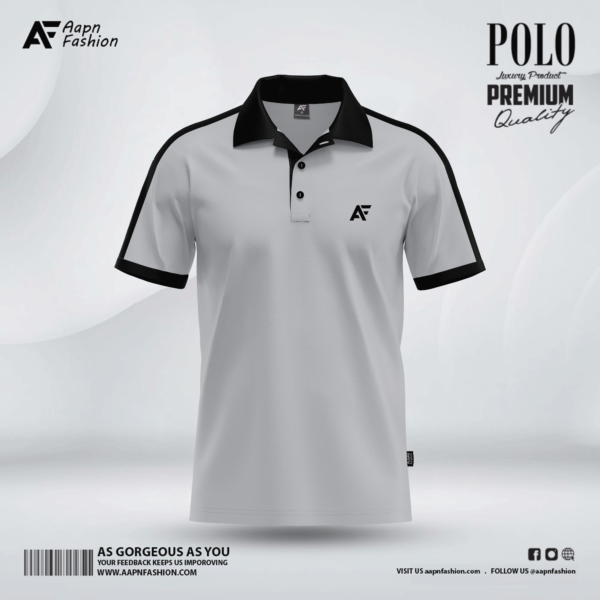 Grey Color Polo T-Shirt Front View Size - M