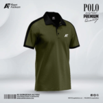 Olive Color Polo T-Shirt 45 Degrees Angle View Size - M