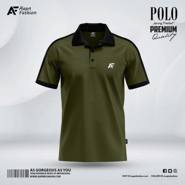 Olive Color Polo T-Shirt Front View Size - M